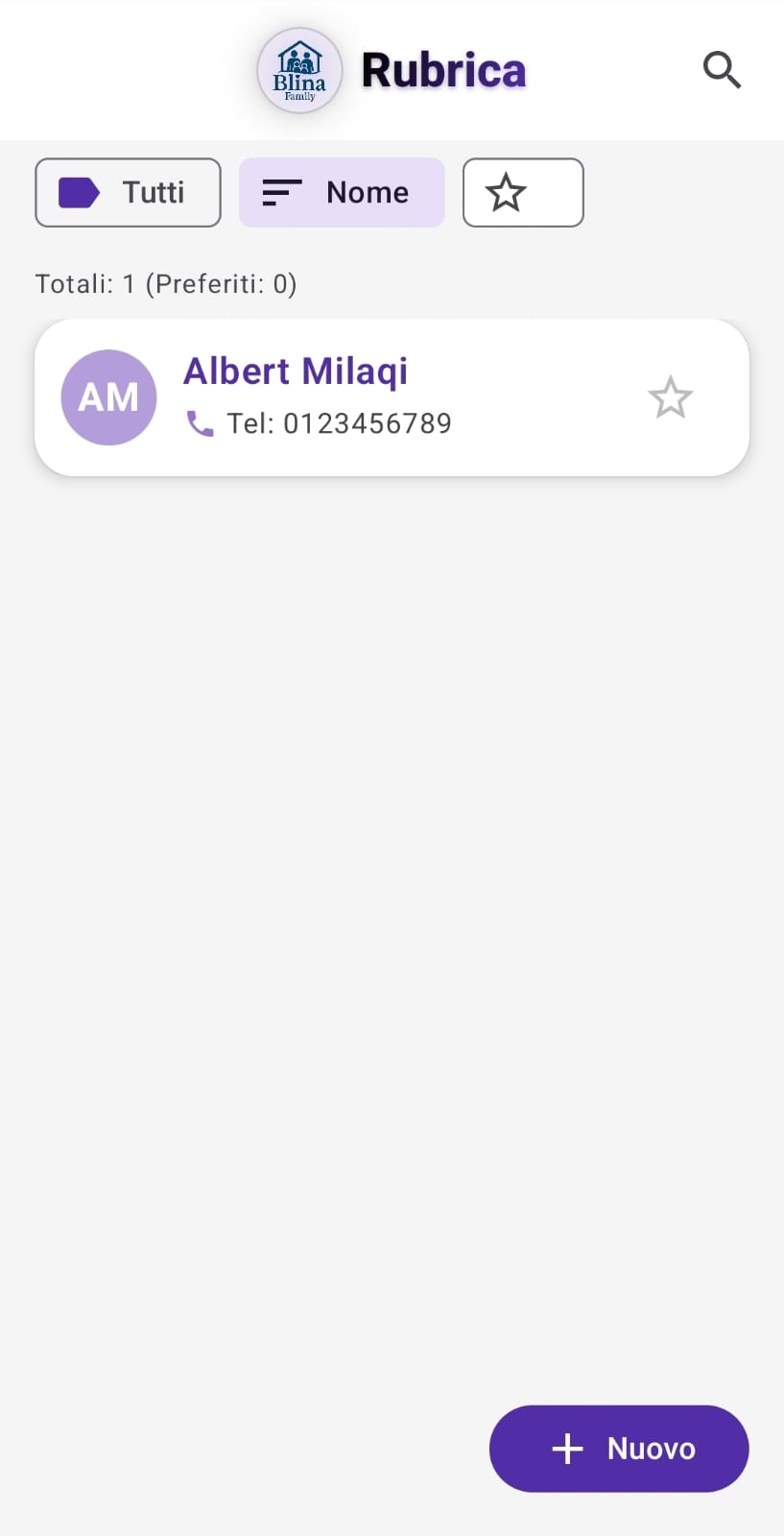 Blina Family — Rubrica contatti